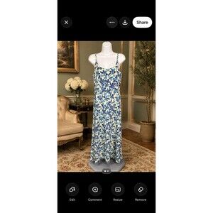 Far Away Women’s Blue Floral Rayon Maxi Sundress Adjustable Straps M